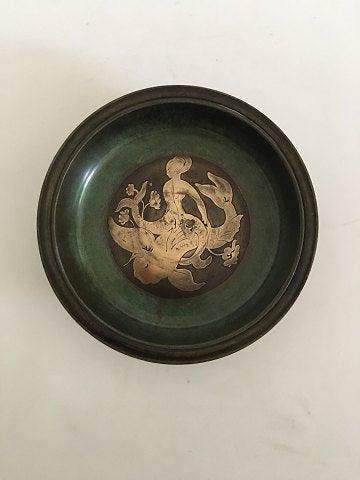 Just Andersen Bronze Skål No. B51 med Havfrue og Fiskemotiv - Danam Antik