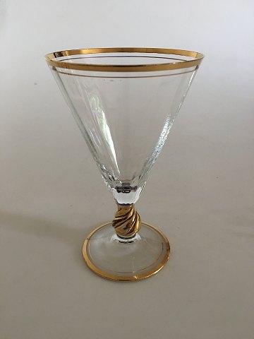 Holmegaard Ida rødvinsglas med guld på stilk, rand og fod.  - Danam Antik
