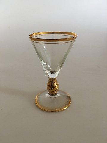 Holmegaard Ida snapsglas med guld på stilk, rand og fod.  - Danam Antik