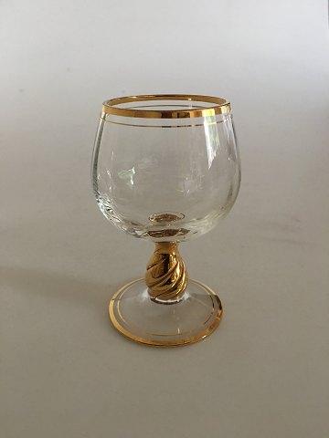 Holmegaard "Ida" cognac glas med guld på stilk, rand og fod.  - Danam Antik