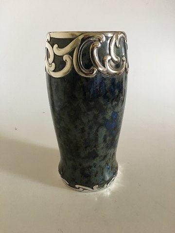 Bing & Grøndahl Unika Vase med Sølv Montering af Lotte Lindahl fra 1913 i løbeglasur - Danam Antik