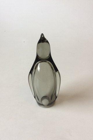 Holmegaard Zoo Pingvin i røgfarvet glas. - Danam Antik