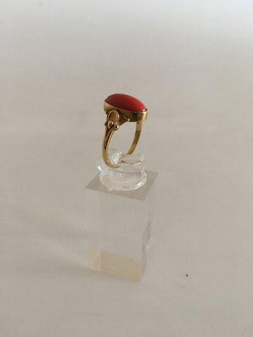 Georg Jensen 18K Guld Ring No 243 med Koralfarvet Sten - Danam Antik