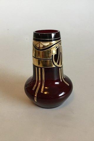 Bordeauxrød vase med gulddekoration - Danam Antik