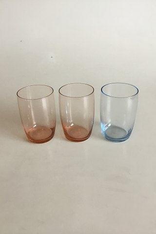 Holmegaard 3 Sodavandglas i blåt og orange glas - Danam Antik