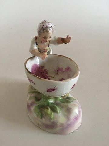 Tidlig Meissen Saltskål. Pige figur og landskabsmaleri i bowle - Danam Antik