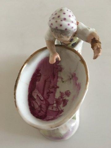 Tidlig Meissen Saltskål. Pige figur og landskabsmaleri i bowle - Danam Antik