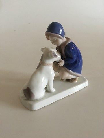 Bing & Grøndahl Figur Pige med Hund No 2163 - Danam Antik
