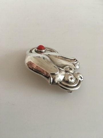 Georg Jensen Sterling Silver チューリップブローチ No 100B 珊瑚入り