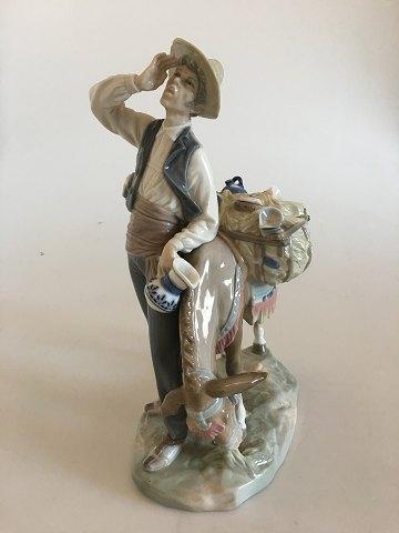 Stor Lladro Figur af Dreng/mand med Æsel - Danam Antik