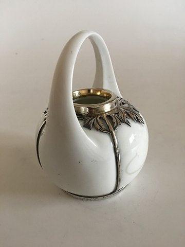 Royal Copenhagen Art Nouveau Vase med Anton Michelsen Sterling Sølv Montering fra 1911 - Danam Antik