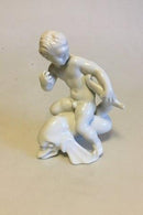 Bing & Grøndahl Blanc de Chine Figur af Dreng der holder på delfin No 4060 - Danam Antik