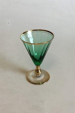 Ida Hvidvinsglas, Grønt med optiske striber og guld - Danam Antik