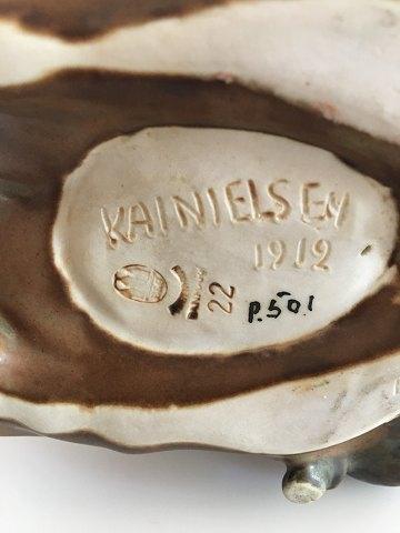Kai Nielsen Bing & Grøndahl Stentøjsfigur no. 22 Kvinde med Druer og Faune Børn. - Danam Antik