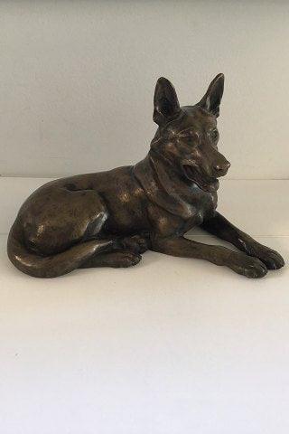 Dansk Kunsthandel Lauritz Jensen Figur Liggende Schæferhund Bronze - Danam Antik