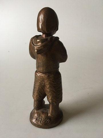 Grønlænder Dreng i Bronce fra Brdr. Grage Bronzestøberi. Signeret TR 1939 - Danam Antik