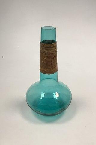 Kastrup Glasværk Opaline form Grøn Karaffel m/omviklet bambus uden prop - Danam Antik
