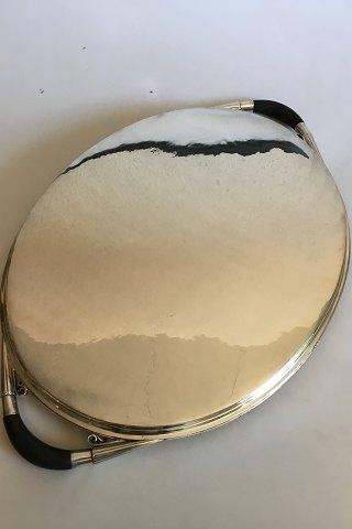 Georg Jensen Sterling Sølv Oval Serveringsbakke med træhåndtag No 251C - Danam Antik