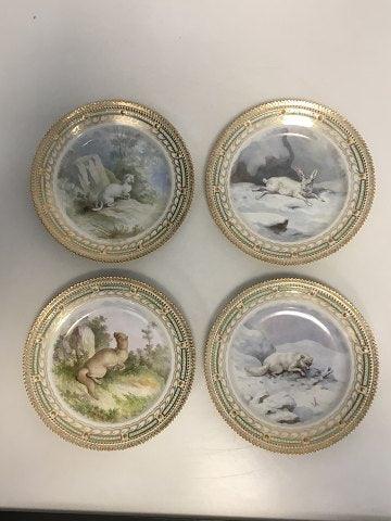 Royal Copenhagen Flora Danica/Fauna Danica Jagtstel Frokost tallerkener No 239A/3550 (Sæt på 7) - Danam Antik