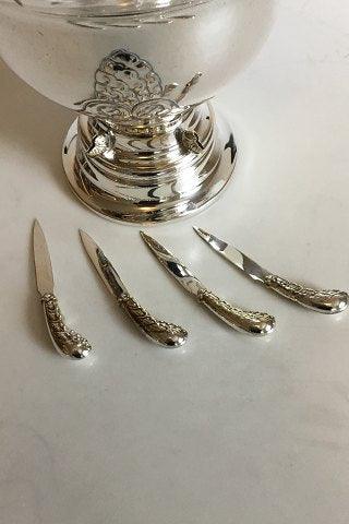 Sølvplet Frugtskål med 4 knive og glasindsats - Danam Antik