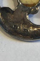 Broche sterling sølv med rav center i blad-ornamentik - Danam Antik