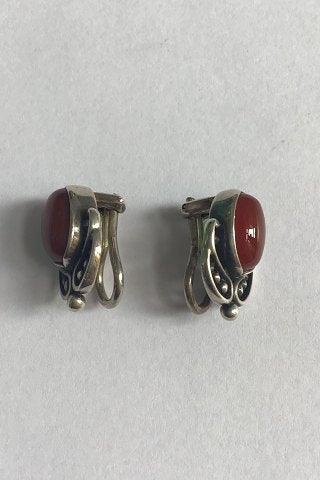 Georg Jensen Sterling Sølv 2005 Års Øreclips med Karneol - Danam Antik