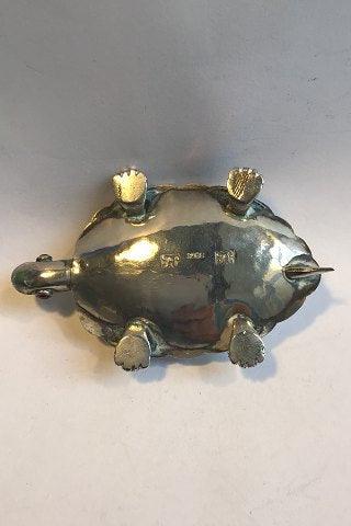 Skildpadde af sølv med bevægeligt hoved. - Danam Antik