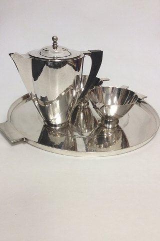 Georg Jensen Sterling Sølv Art Deco Kaffe sæt og Bakke af Johan Rohde no 529 A - Danam Antik