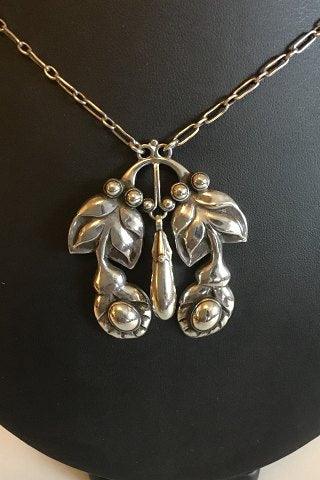 Georg Jensen 830 Sølv Art Nouveau Halskæde med Sølvsten No 26 - Danam Antik