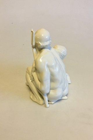 Bing & Grøndahl Blanc de Chine Figur af Neptun og kvinde på fisk No 4030 - Danam Antik