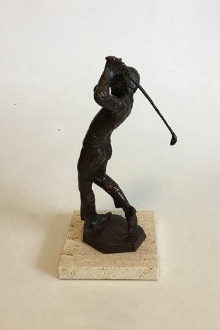 Royal Copenhagen Bronzestatuette af Golfspiller. Designet af Sterett-Gittings Kelsey i 1977 - Danam Antik