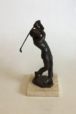 Royal Copenhagen Bronzestatuette af Golfspiller. Designet af Sterett-Gittings Kelsey i 1977 - Danam Antik