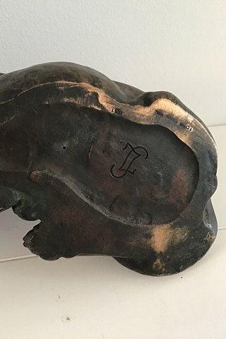 Dansk Kunsthandel Lauritz Jensen Figur Liggende Schæferhund Bronze - Danam Antik