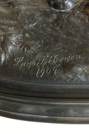 P. Ibsen Sort Terrakotta Figur på stand af Tyr. Signeret Lauritz Jensen 1904 No 815, Stand No 412 - Danam Antik