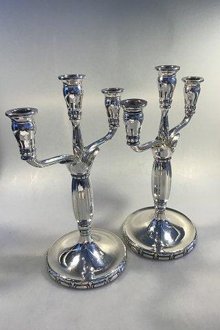 Georg Jensen Sterling Sølv Par tre-armede kandelabre No 161 (1925-1932). - Danam Antik
