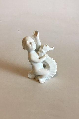 Bing & Grøndahl Blanc de Chine Figur af Havbarn på søhest No 2394 - Danam Antik