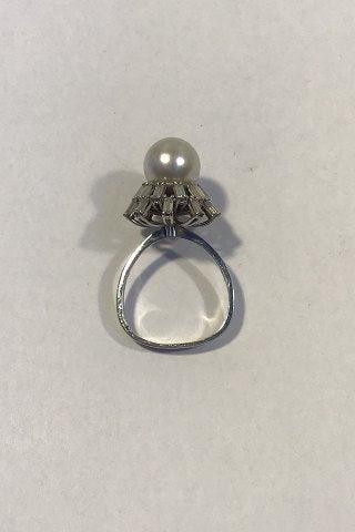 Georg Jensen & Wendel 18 K Hvidguld Ring med Perle og Diamanter 1,4 ct - Danam Antik