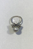 Georg Jensen & Wendel 18 K Hvidguld Ring med Perle og Diamanter 1,4 ct - Danam Antik