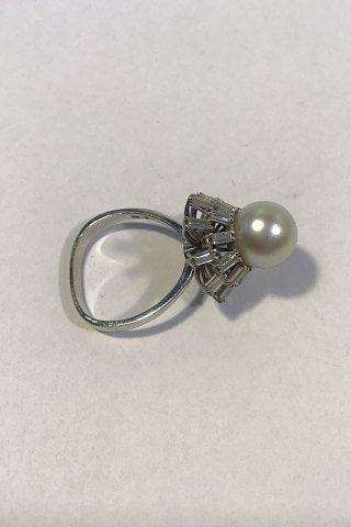 Georg Jensen & Wendel 18 K Hvidguld Ring med Perle og Diamanter 1,4 ct - Danam Antik