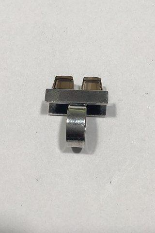 Hans Hansen Sterling Sølv Ring m/ 2 Røgfarvede sten - Danam Antik