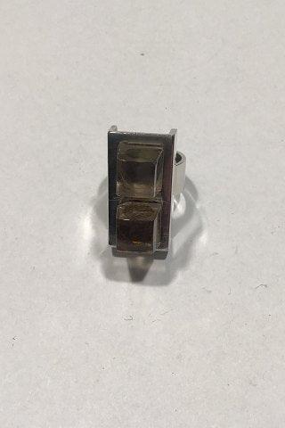 Hans Hansen Sterling Sølv Ring m/ 2 Røgfarvede sten - Danam Antik