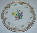12 Nymhenburg Frugt Tallerkener med håndmålet blomster og gennembrudt kant 21,5cm - Danam Antik