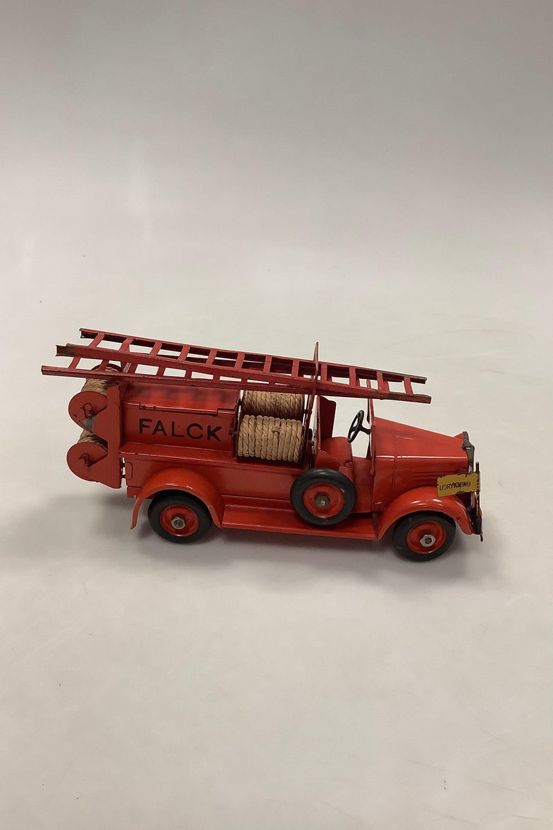 Legetøjs bil: Tekno Falck brandbil stigevogn med Udrykningsflag c. 1940 - Danam Antik