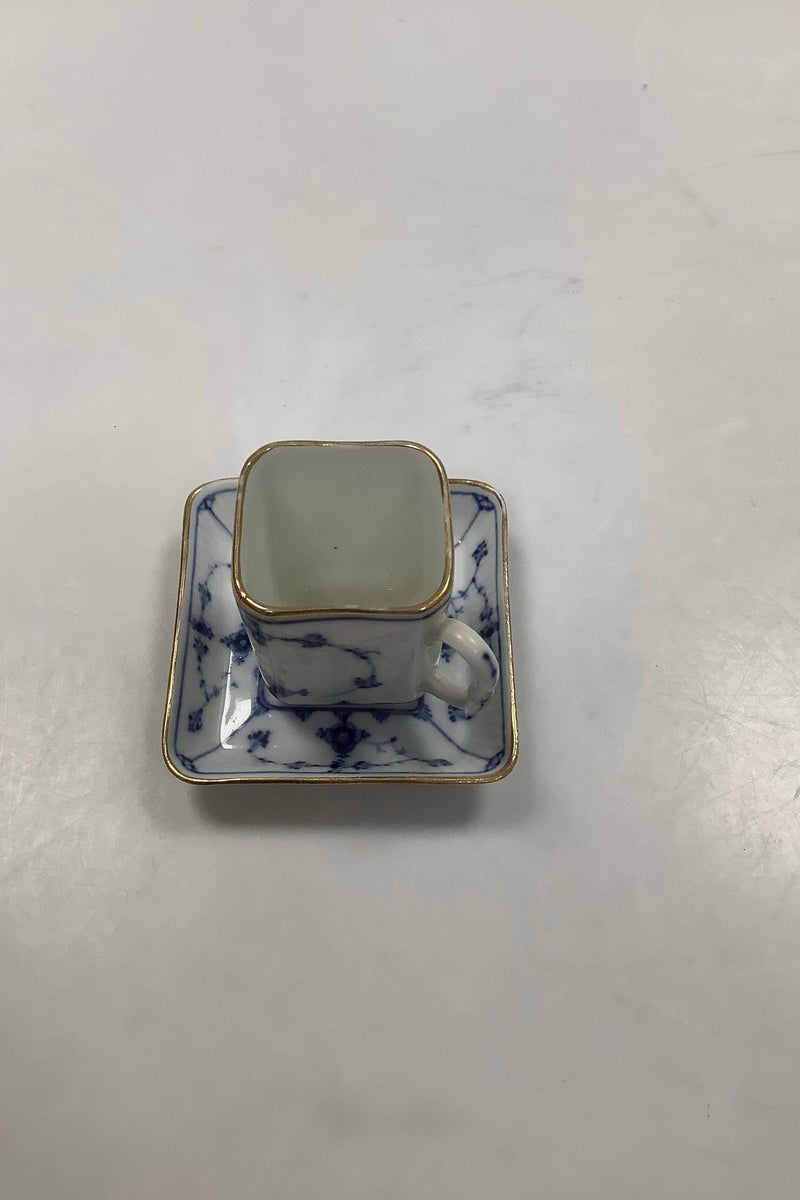 Bing og Grøndahl Blåmalet / Musselmalet Firkantet kopper med underkop med guld - Danam Antik