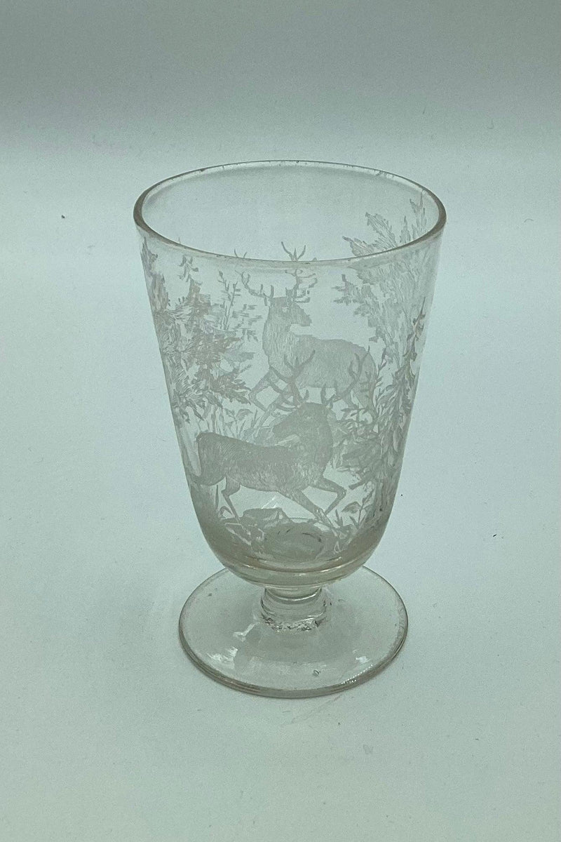Toddyglas fra Kastrup Glasværk: Glas med hjortmotiv ca. 1910 - Danam Antik