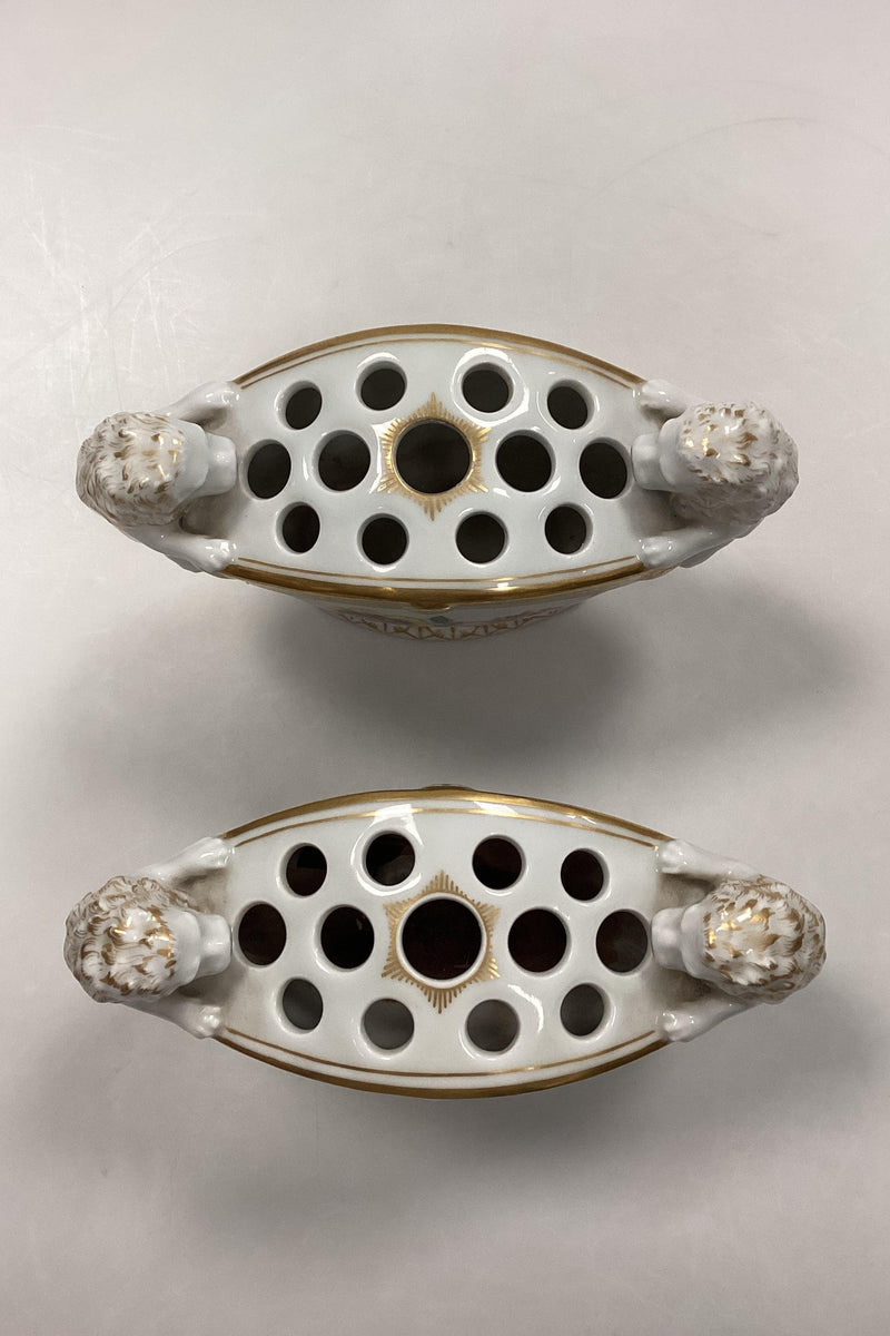 Par Royal Copenhagen Fuld Saksisk Blomst bouquetièrer / Vase med løvehoveder No 1571 - Danam Antik