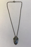 Georg Jensen Sterling Sølv Halskæde/Vedhæng No 76 Grøn Agat - Danam Antik