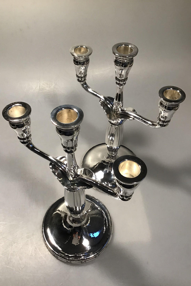 Georg Jensen Sterling Sølv Tre-armede kandelabre No 161 (2) (1925-1932). - Danam Antik