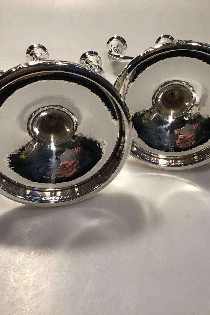 Georg Jensen Sterling Sølv Tre-armede kandelabre No 161 (2) (1925-1932). - Danam Antik