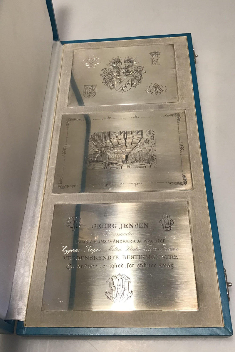 Georg Jensen Sterling Sølv Præsentationsæske med 3 sølvplader Unika - Danam Antik